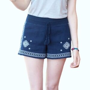 J. Crew Embroidered Navy Blue Cotton Shorts With Silver Embroidery